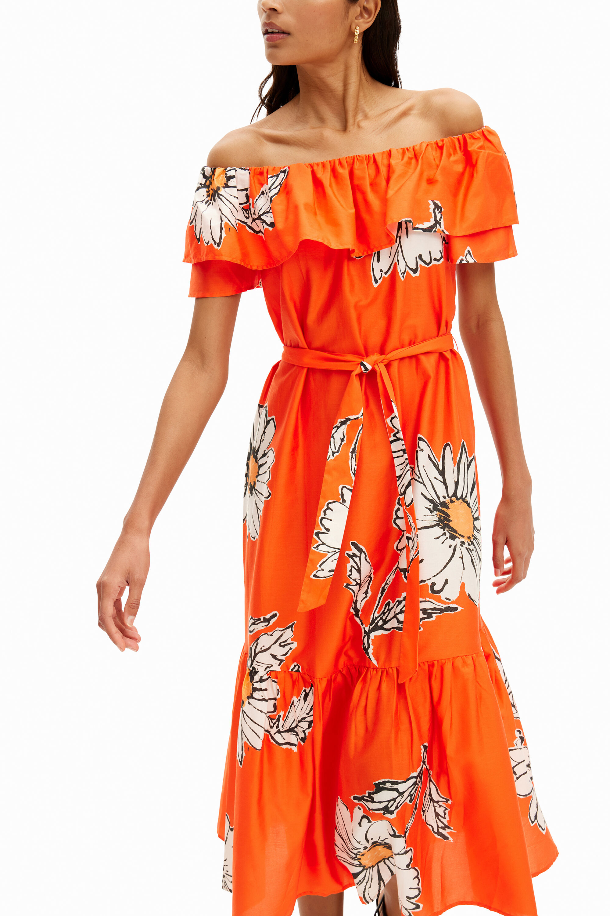 Robe midi volants marguerites pour femme I Desigual
