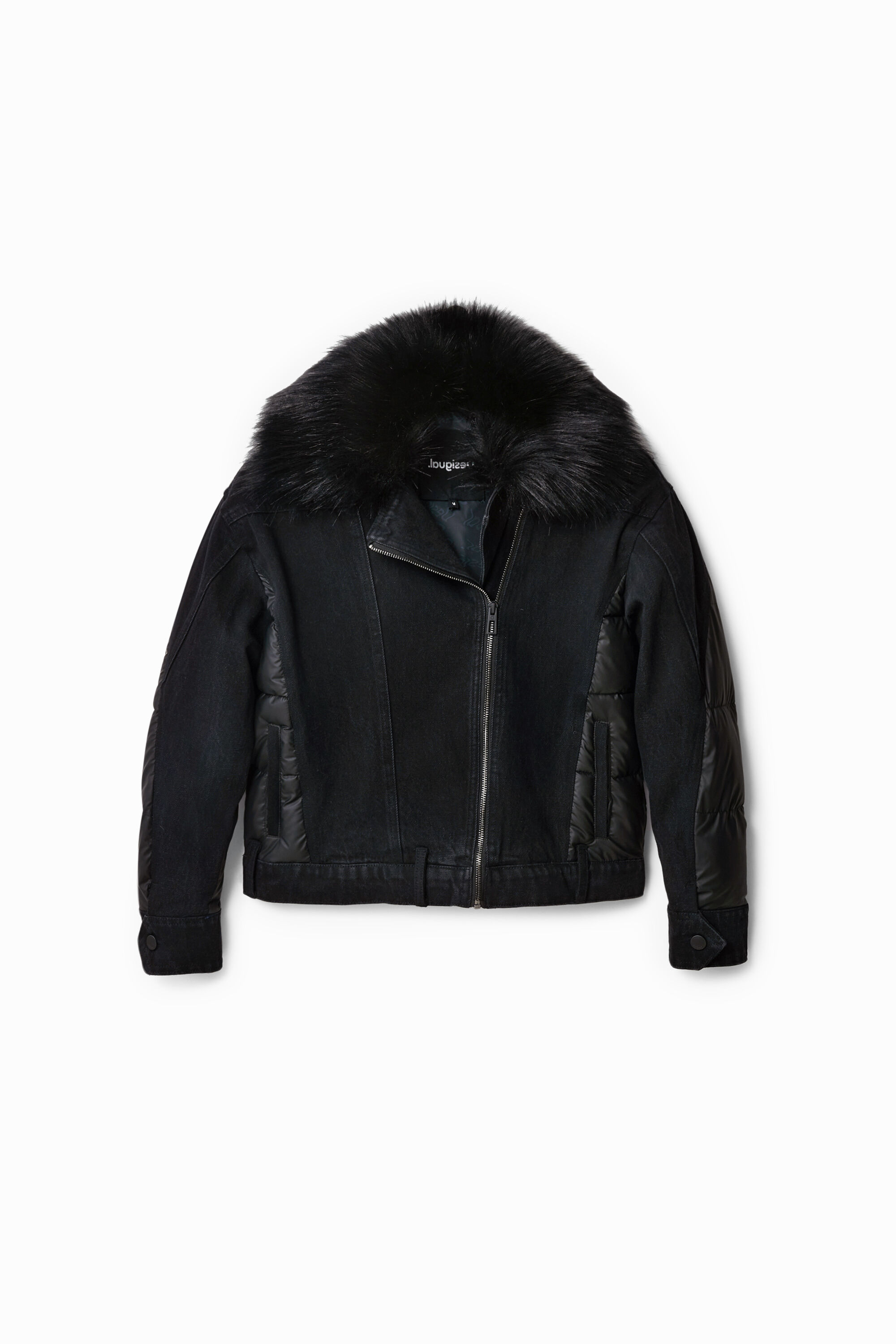 Fur-effect trucker jacket - BLACK - XS