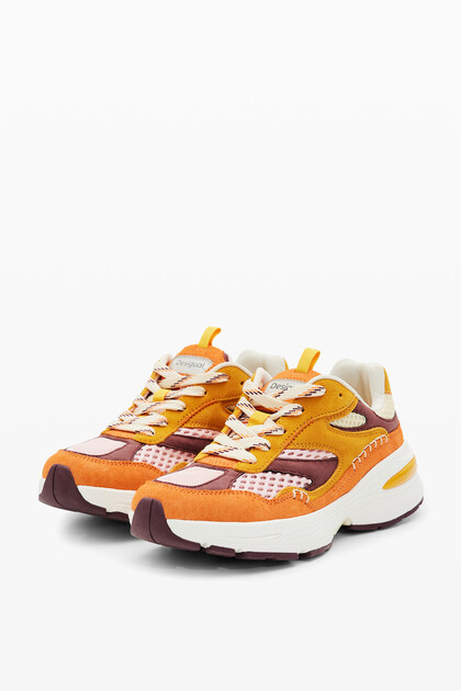 Patchwork split leather running sneakers
