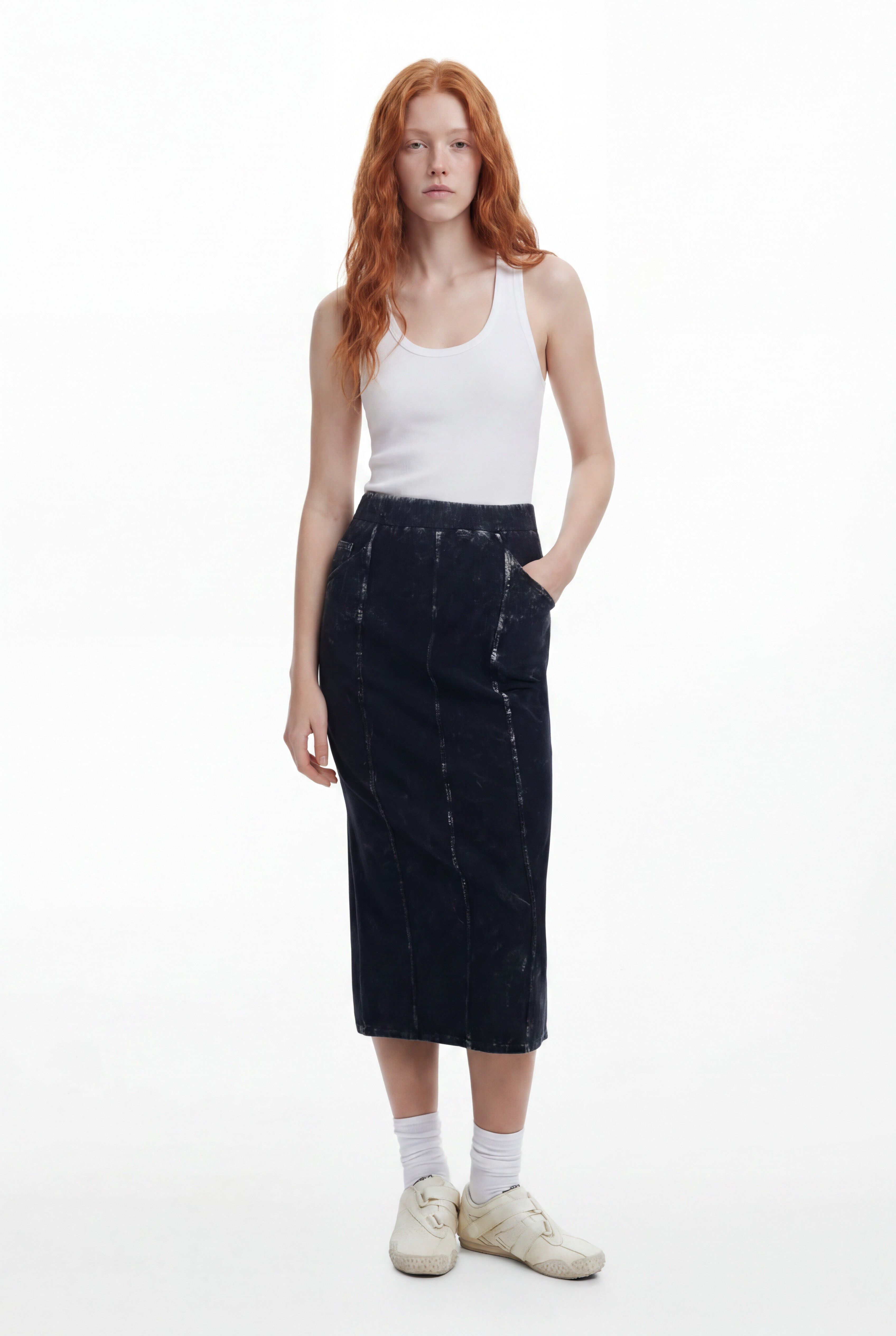 Vestido midi combinado, Algodon, Negro, XS