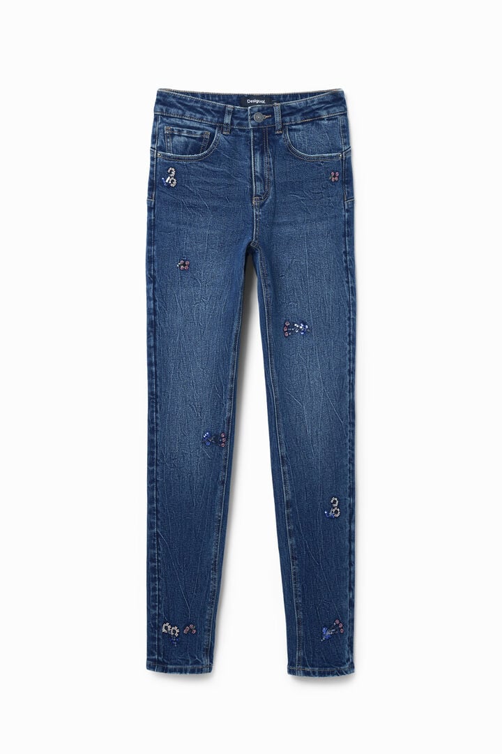 Jean slim perles fleurs | Desigual