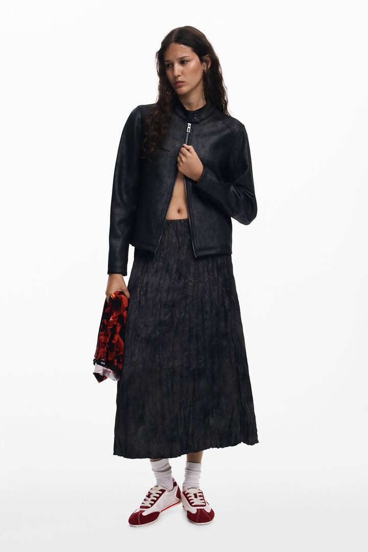 Chaqueta efecto piel combinada | Desigual