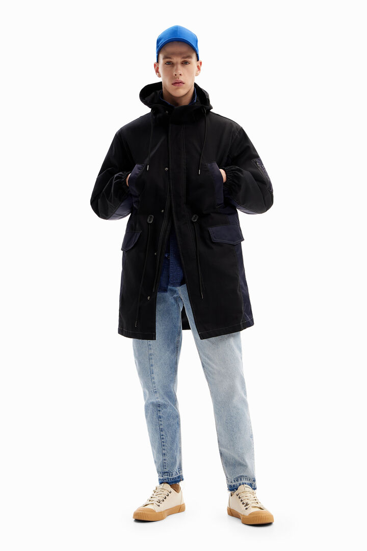 Patchwork hooded parka
