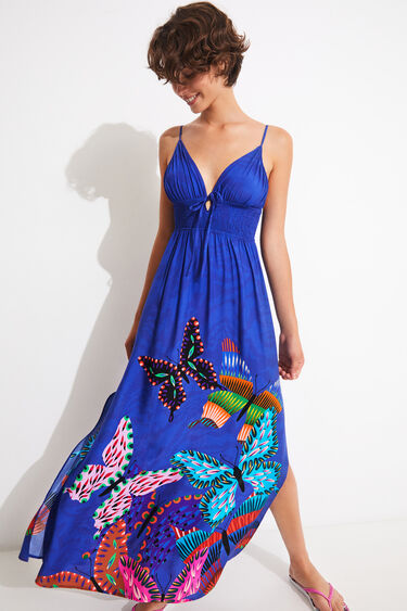Sukienka maxi ze zrównoważonej tkaniny w motyle | Desigual