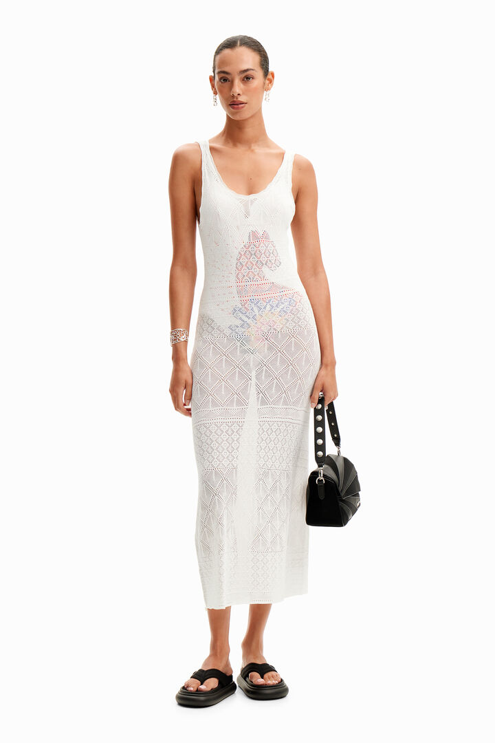 Vestido midi tirantes calado | Desigual