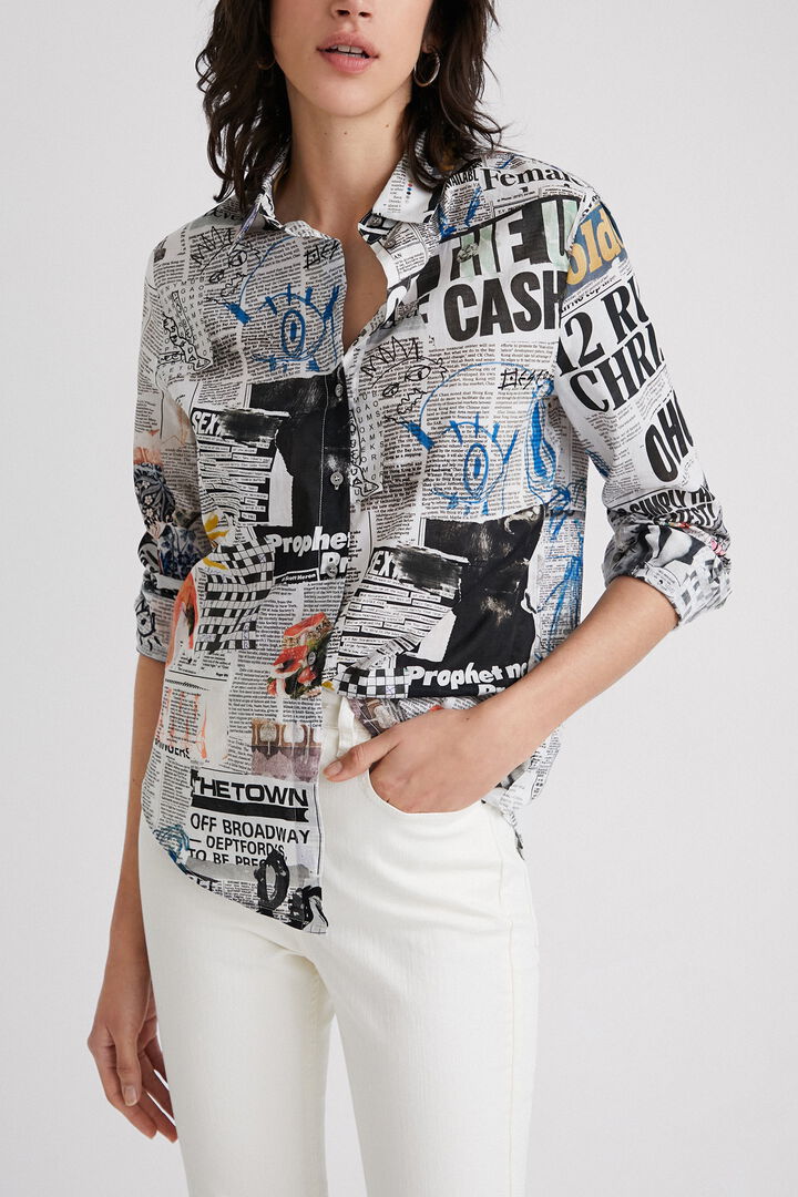 Újságpapír mintás ing | Desigual