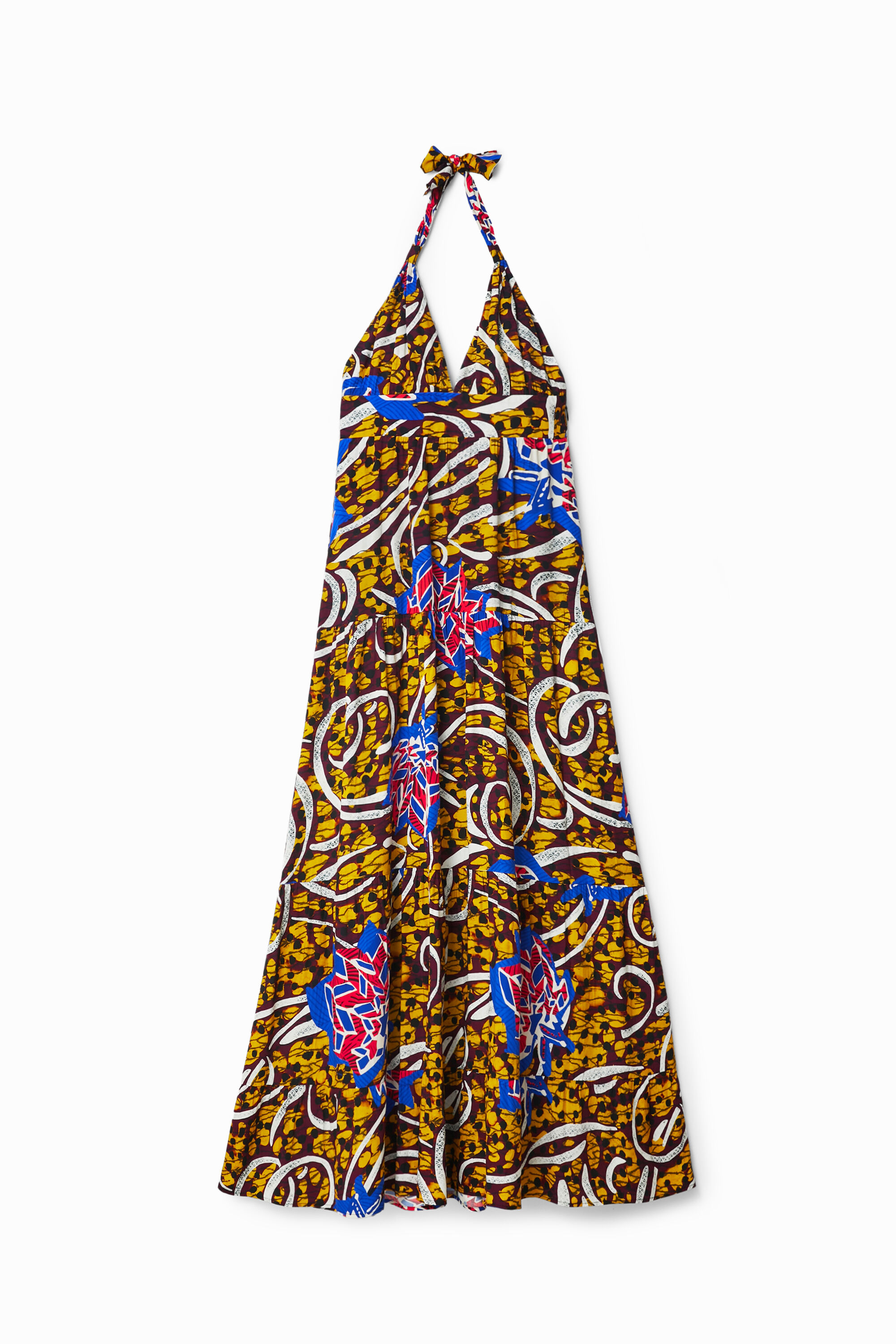 Desigual Stella Jean Long Halter Dress In Yellow