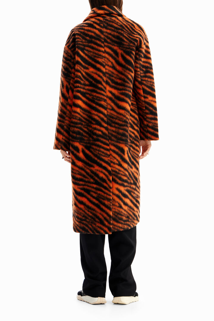 Long tiger print wool coat | Desigual