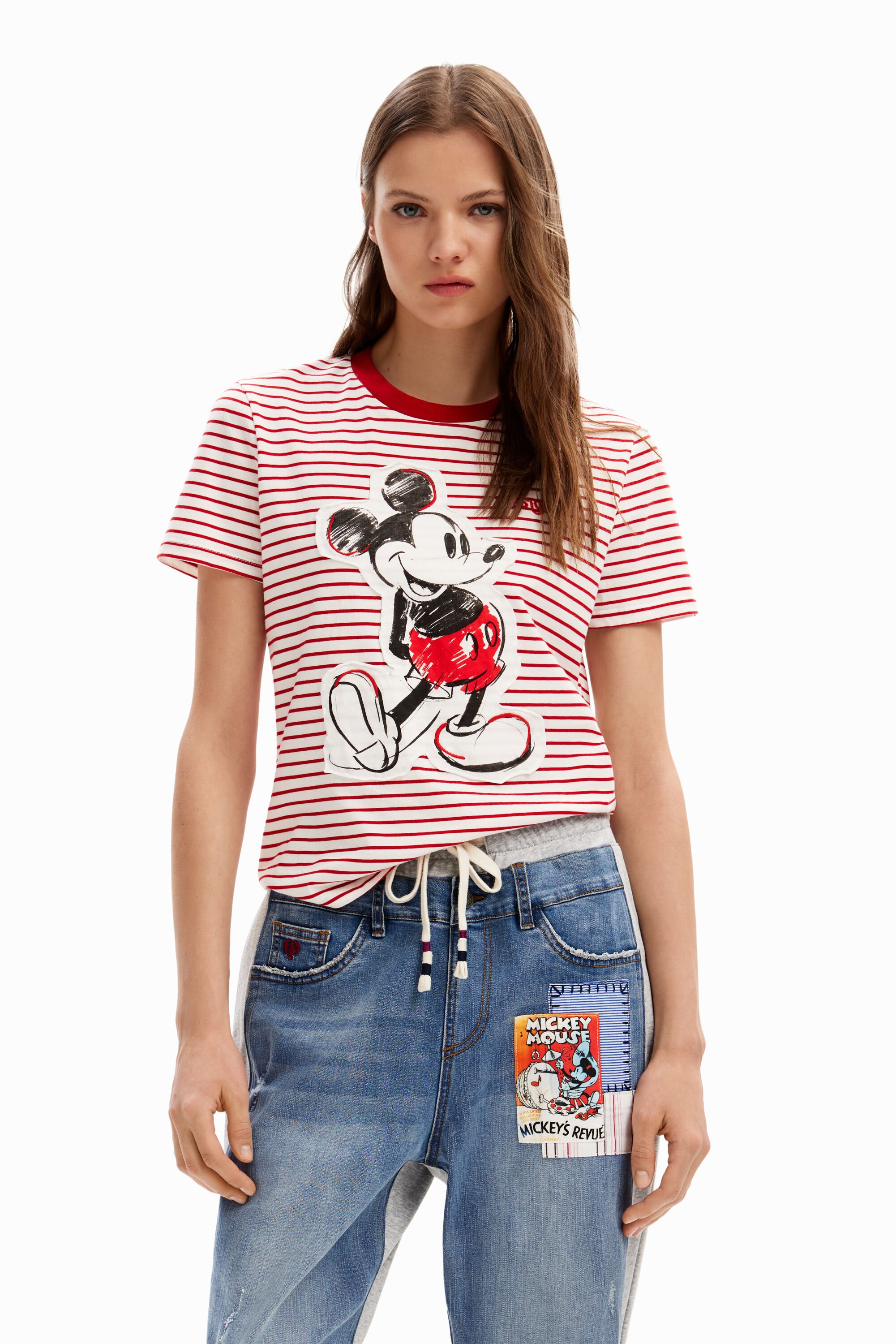 Striped Mickey Mouse T-shirt - RED - S