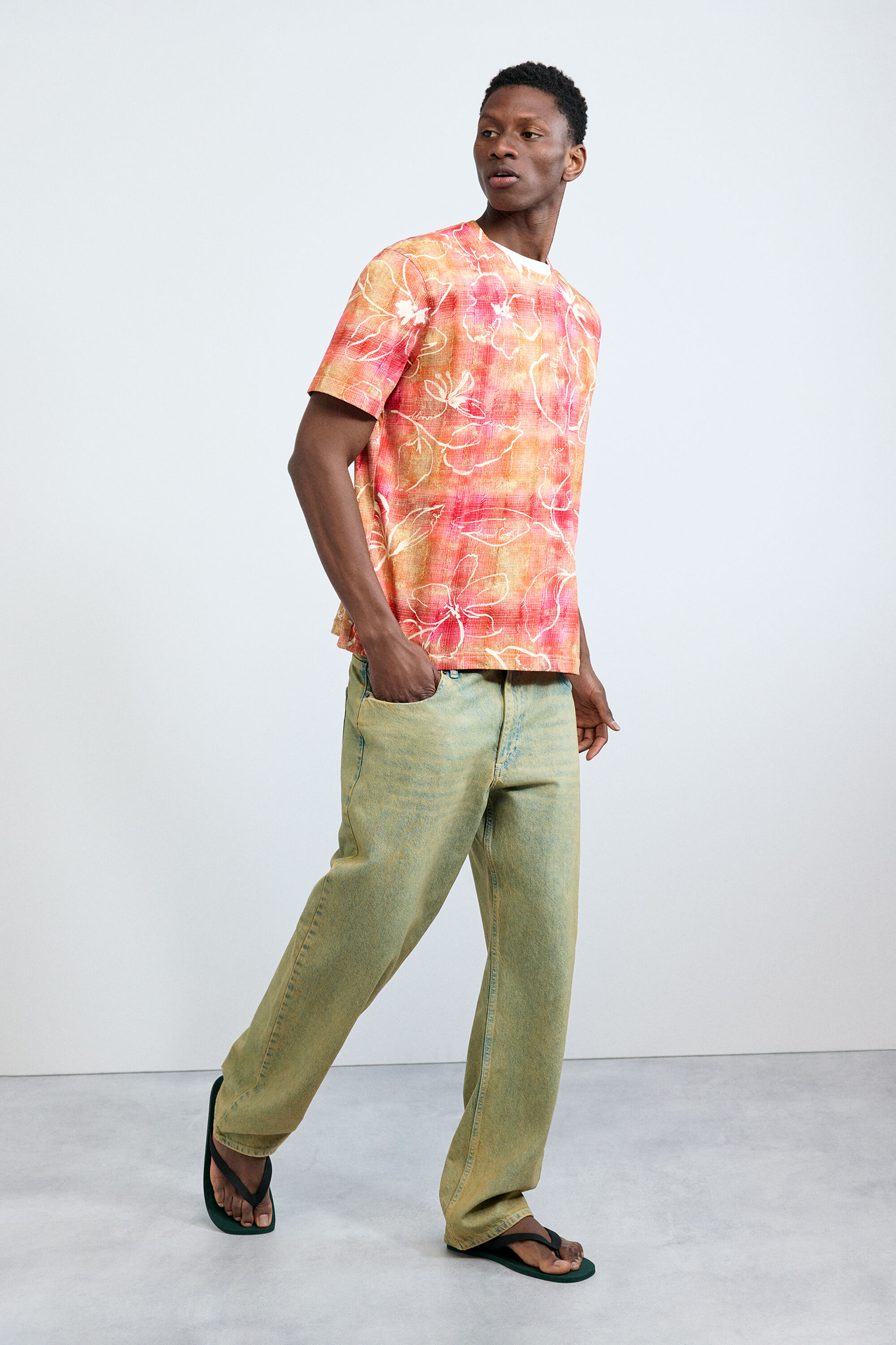 Camiseta estampado arty, Hombre, Algodon, Rojo,