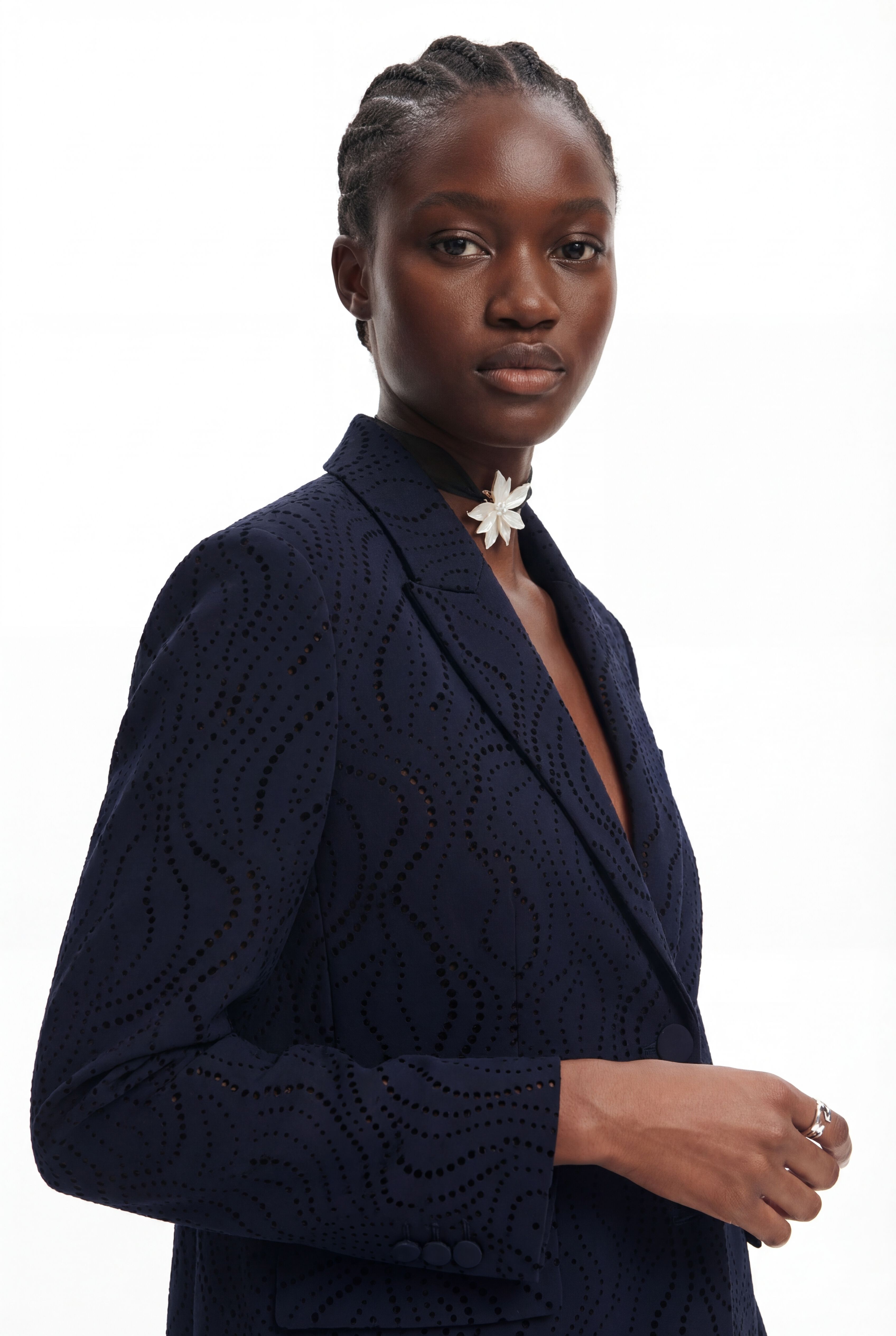 Blazer bordado flores - BLUE - L