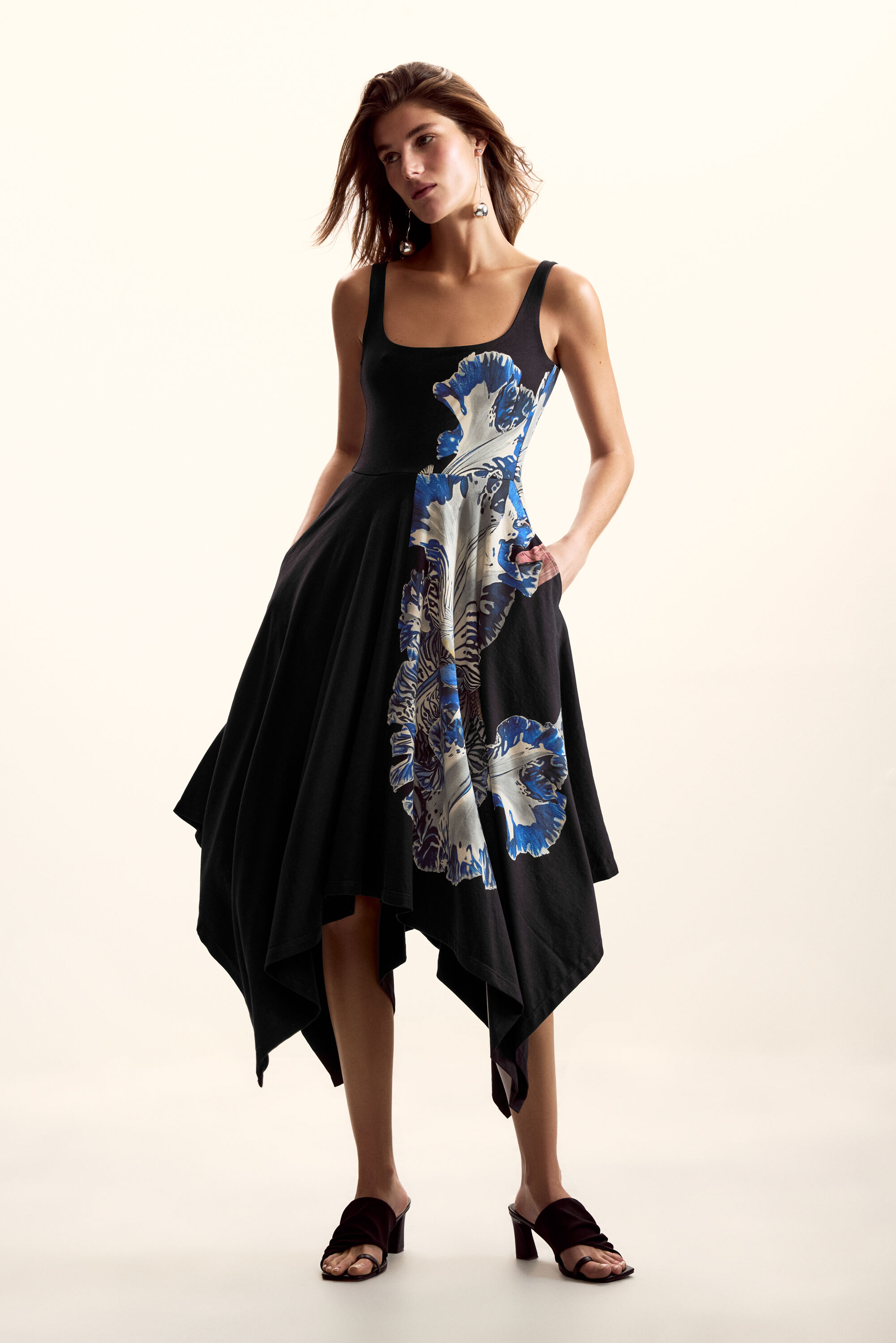 Desigual Asymmetrische jurk met bandjes - BLACK