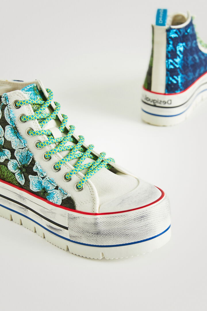 Embroidered patchwork high-top platform sneakers | Desigual