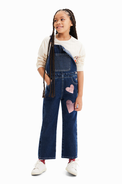 Denim tuinbroek met harten