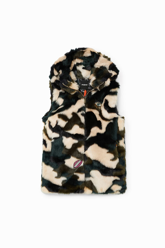 Furry animal print vest embroidered | Desigual