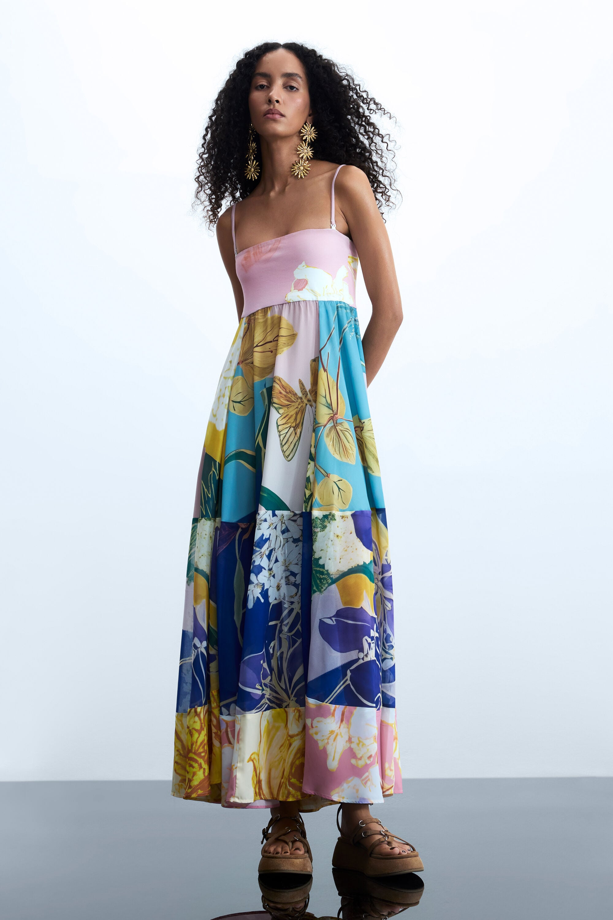 Desigual Donna Material Finishes Vestito Lungo Stampato Medio