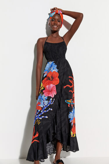 Sustainable low-cut maxi dress | Desigual