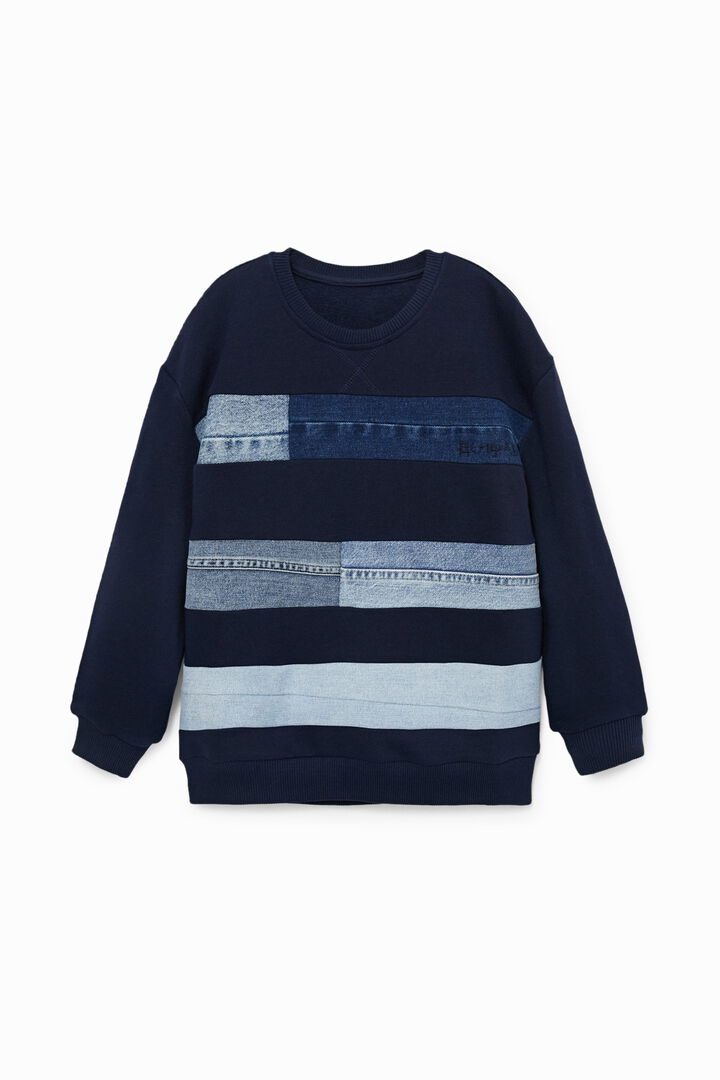 Sweat-shirt patchwork denim