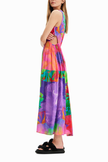 שמלת מקסי cut-out בהדפס פרחים צבעוניים לנשים | Desigual