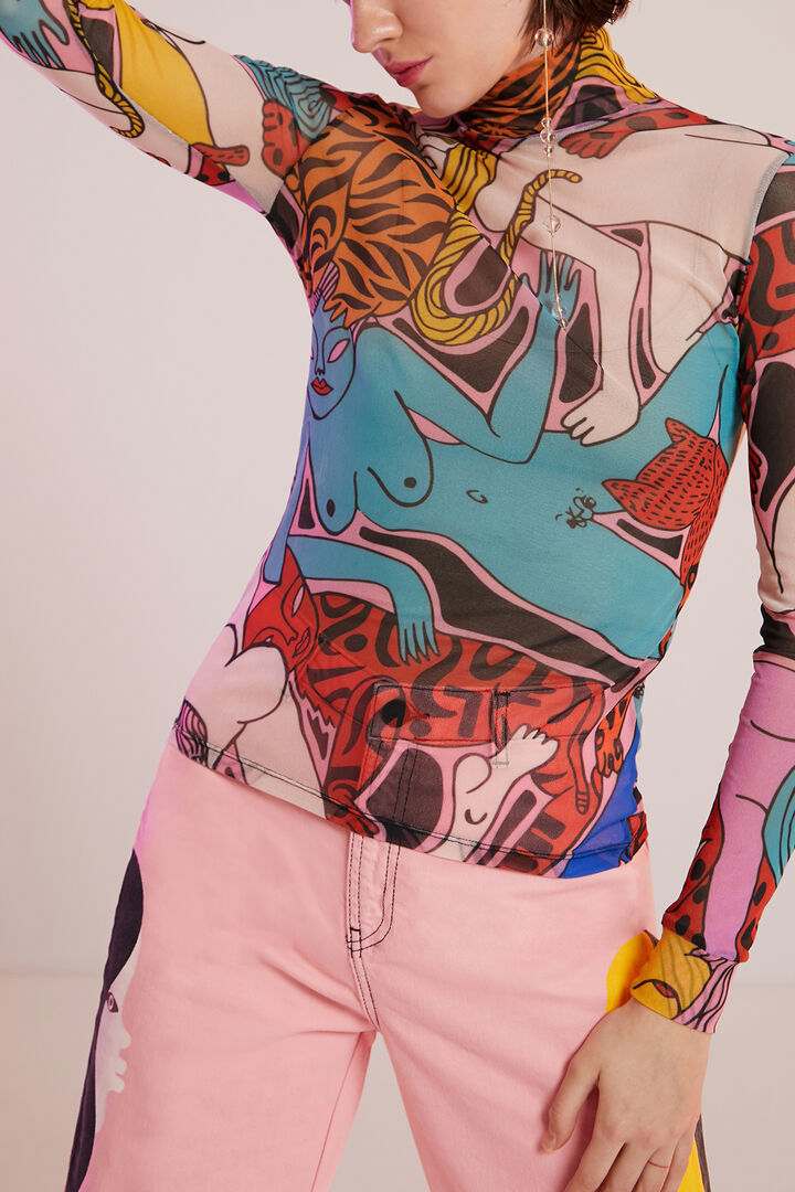 T-shirt résille col montant | Desigual