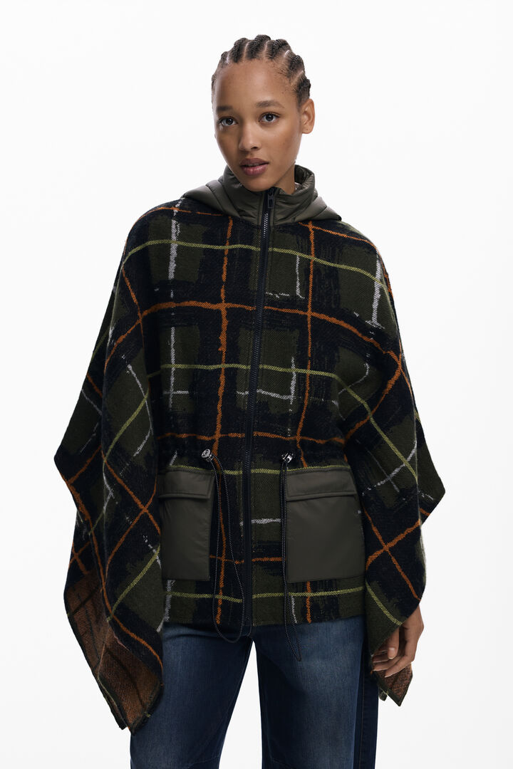 Poncho à carreaux avec capuche matelassée | Desigual