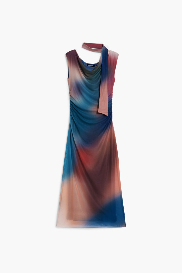 Draped dress with irregular neckline