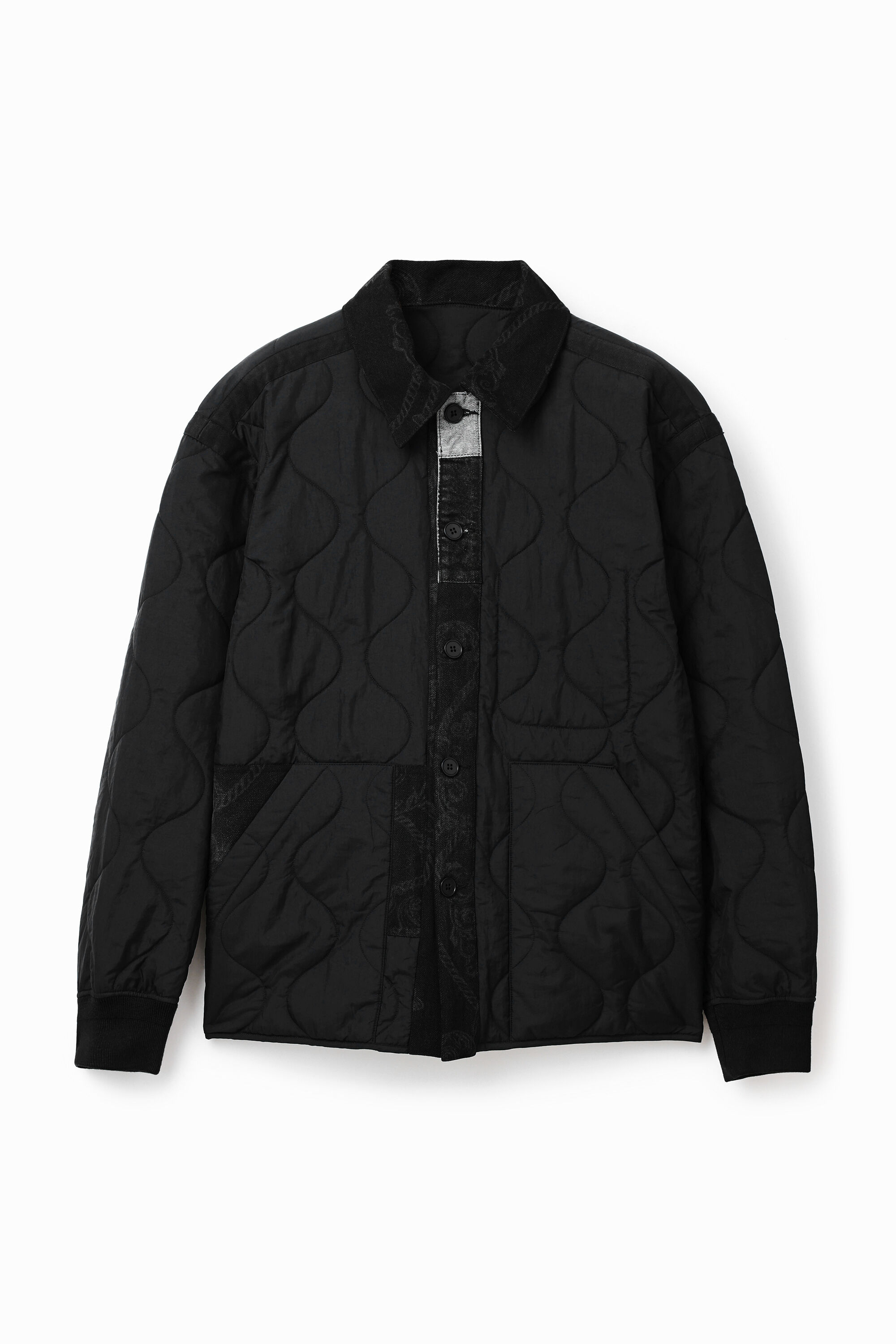 Desigual Patchwork Quilted Overshirt In Black