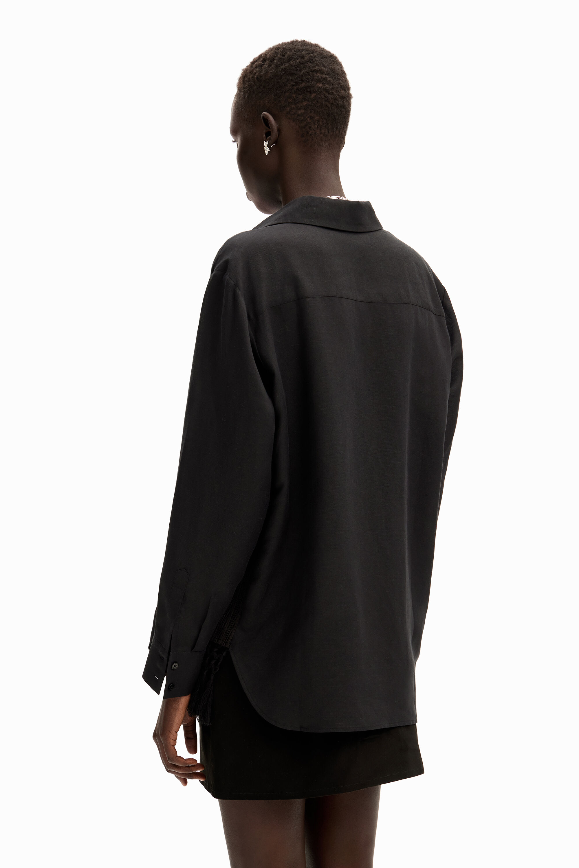 Desigual Oversize Macramé Shirt In Black