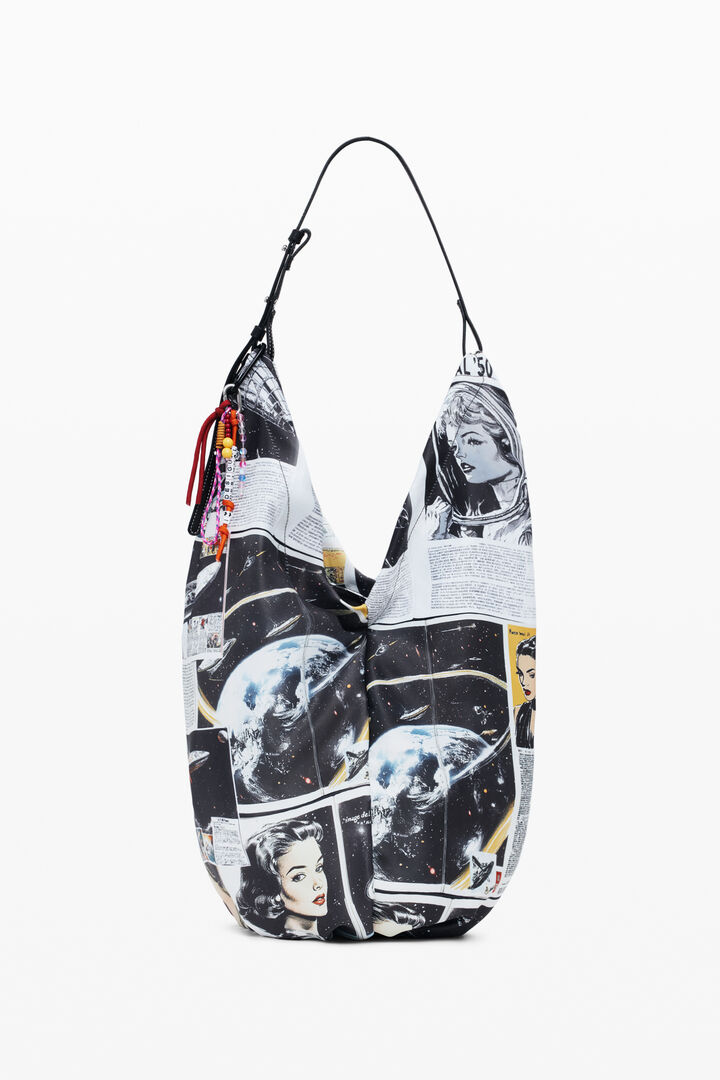 Nagy méretű shopper táska újságmintával
