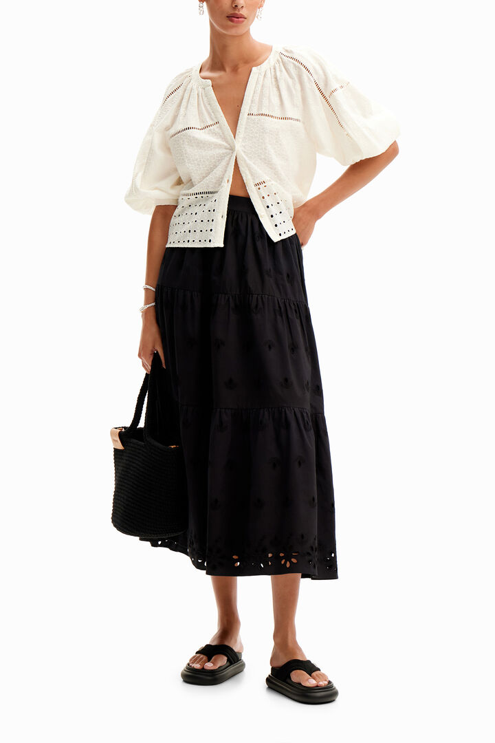 Blouse V-hals broderie anglaise | Desigual