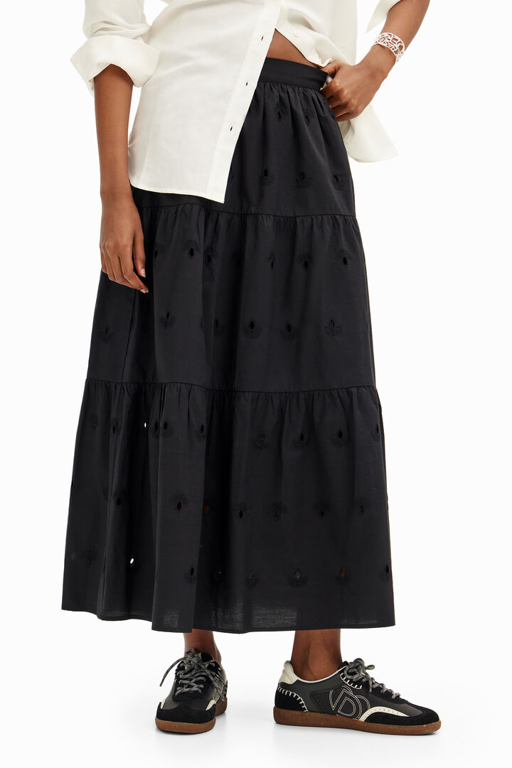 Swiss embroidery midi skirt | Desigual