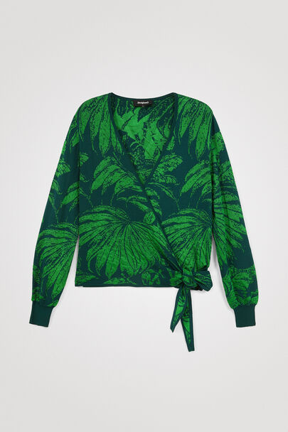 Sweter z tkaniny żakardowej w tropikalny wzór
