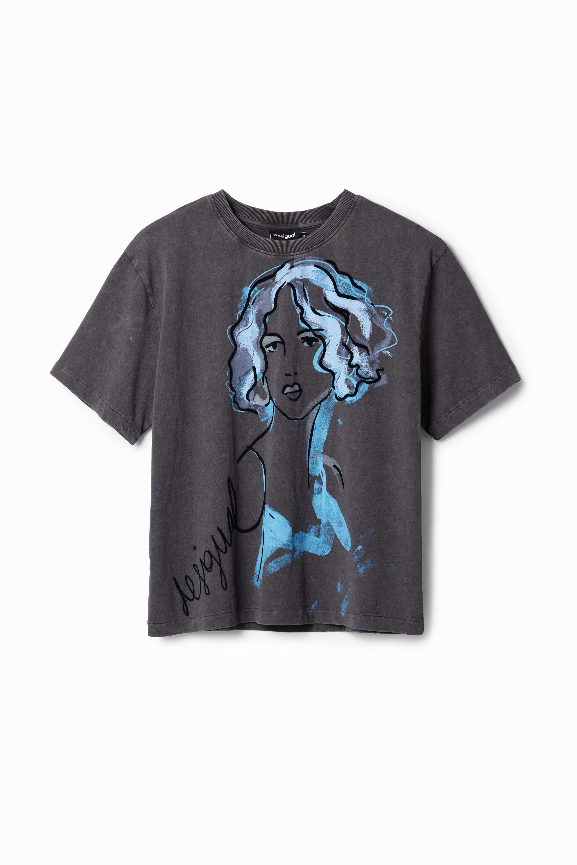 Desigual, T-Shirt Illustration Mädchen, Baumwolle, Schwarz, XL