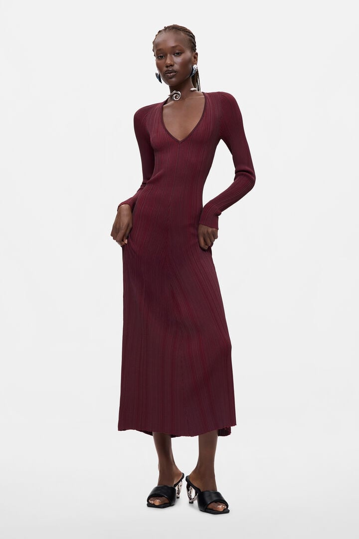 red knit long sleeve dress Ribbed Sleeves Mermaid Hot Miami Styles weight thick rib knit maxi dress Zhyou Womens Ribbed Knit Dresses,