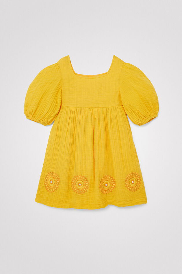 Three-quarter sleeve yellow dress