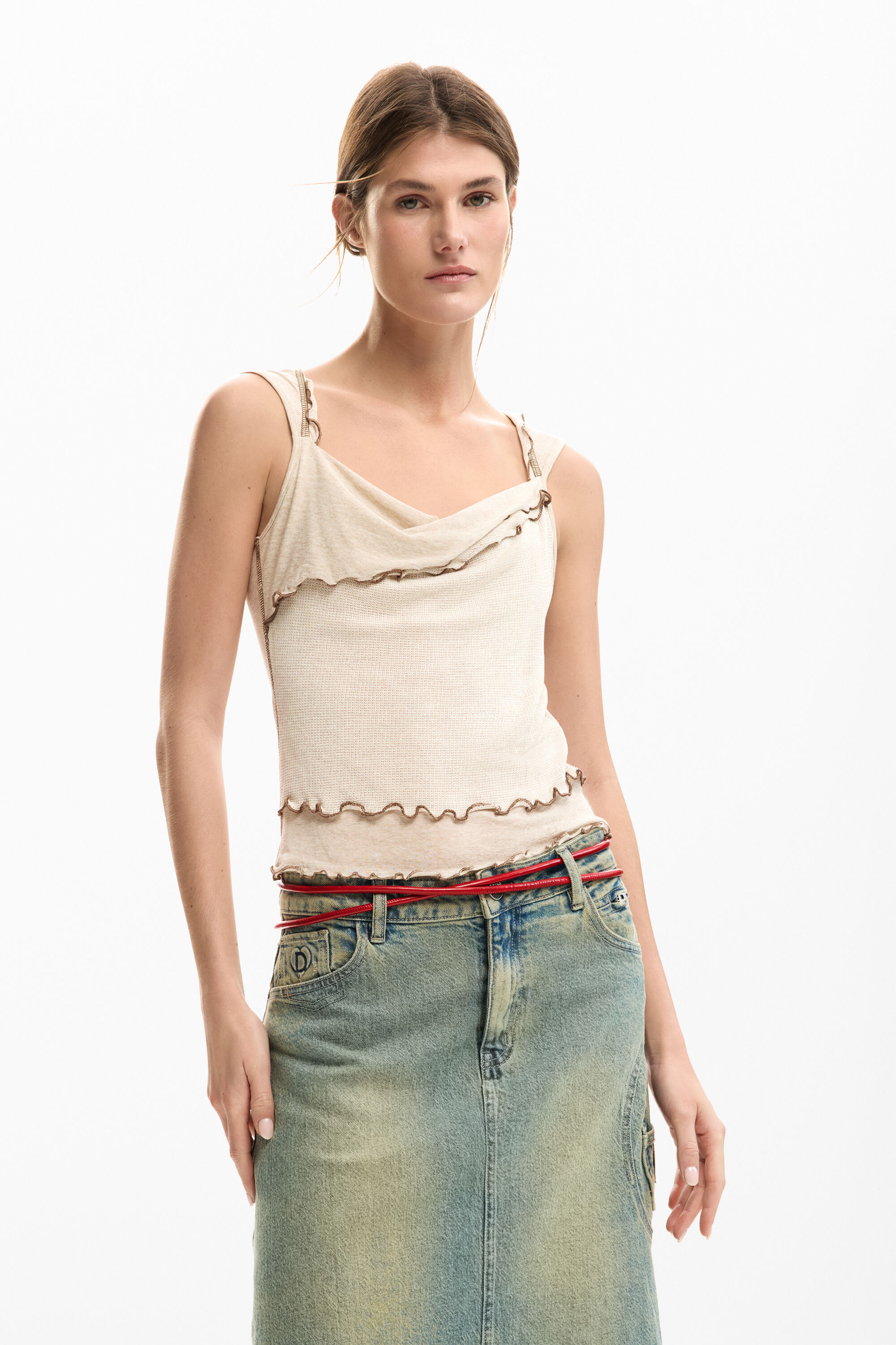 Desigual, Geripptes T-shirt mit lagen, Damen, Schwarz, S