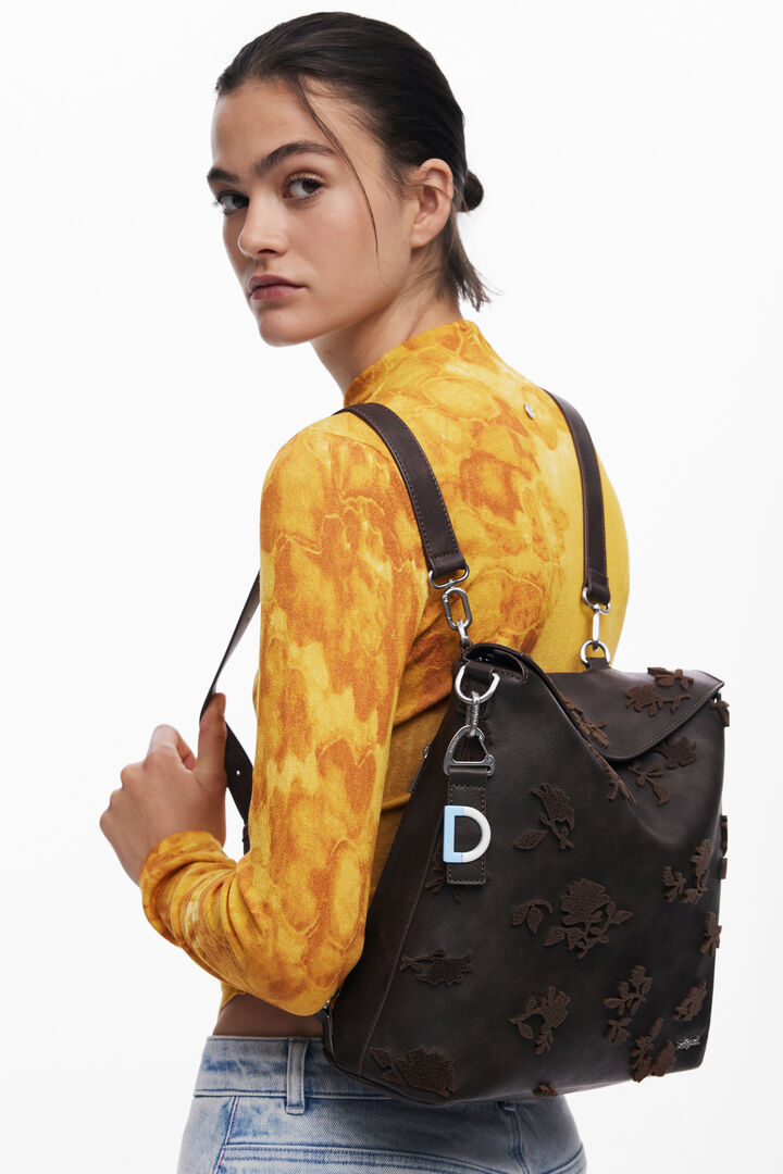 Großer umwandelbarer Rucksack mit Flockdruck | Desigual