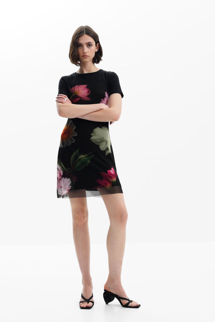 Short dress with combined flowers | Desigual