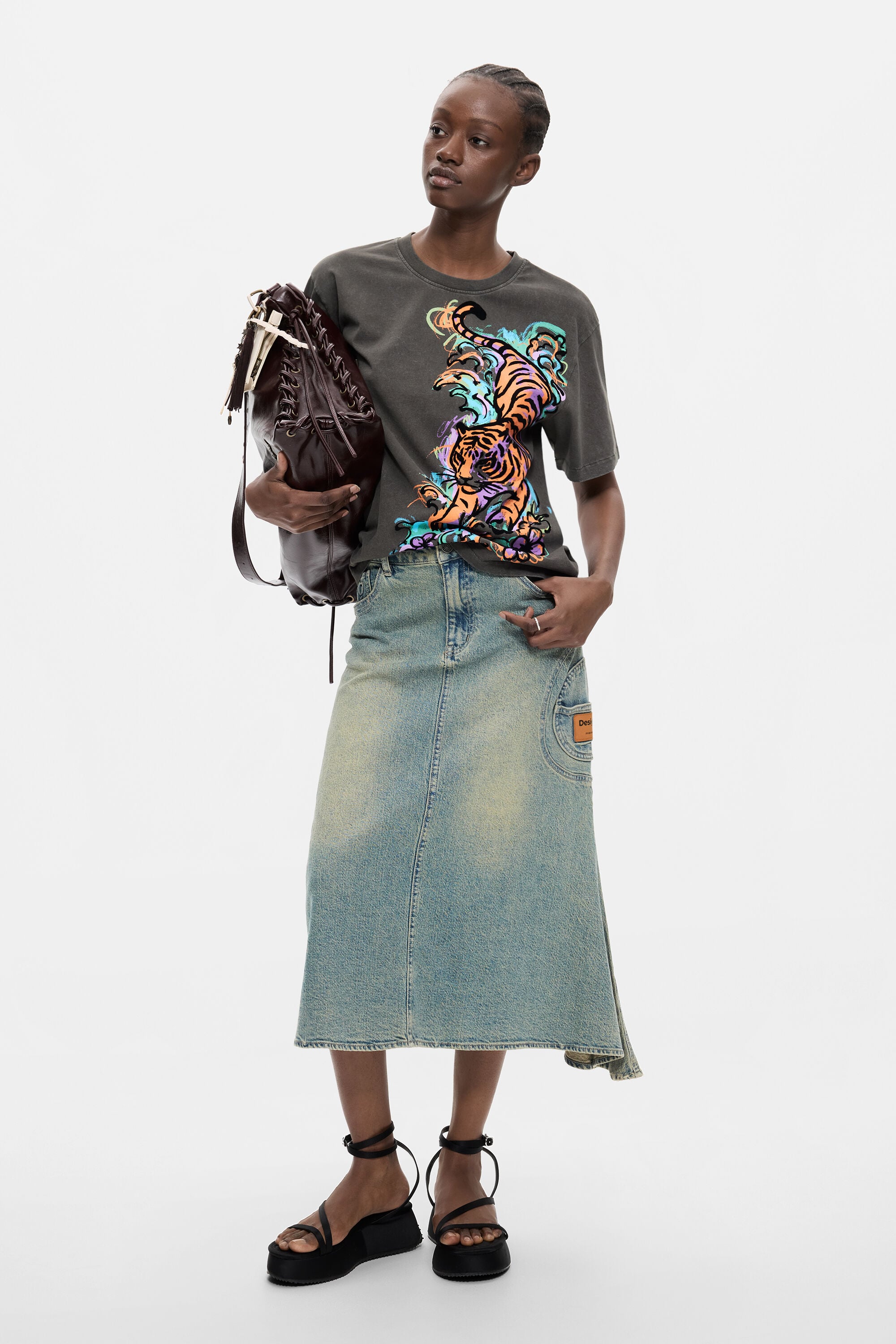 タイガーTシャツ 100％コットン グレー 女性用 I Desigual.com