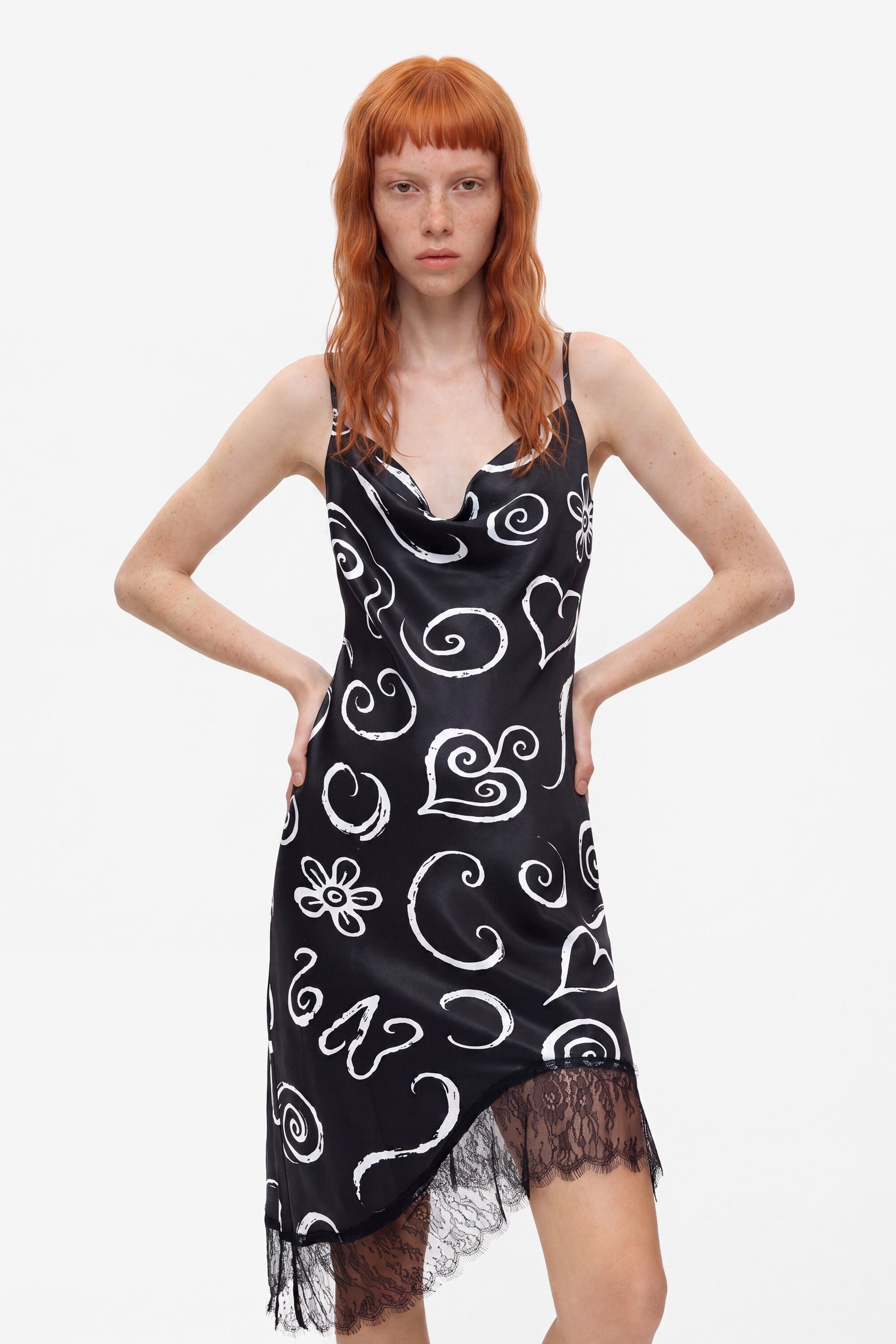 Vestido Tirantes Estampado Corto, Mujer, Viscosa, Negro,
