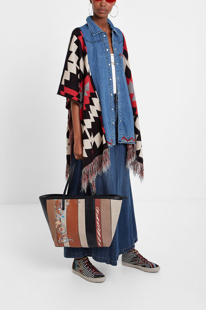 Basket bag with PU leather strips | Desigual