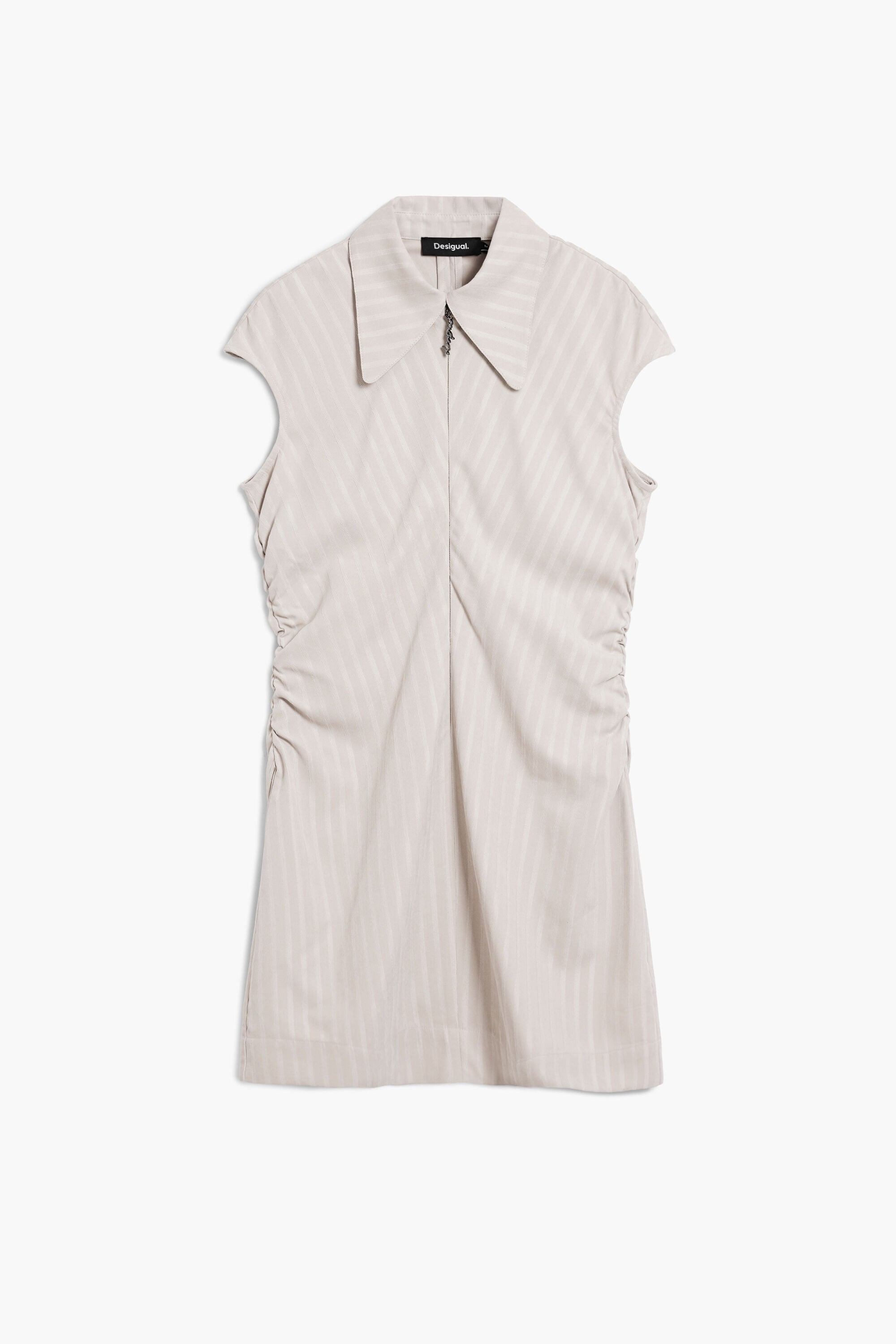 Desigual, Slim striped dress with short sleeves, Polyester, White, S