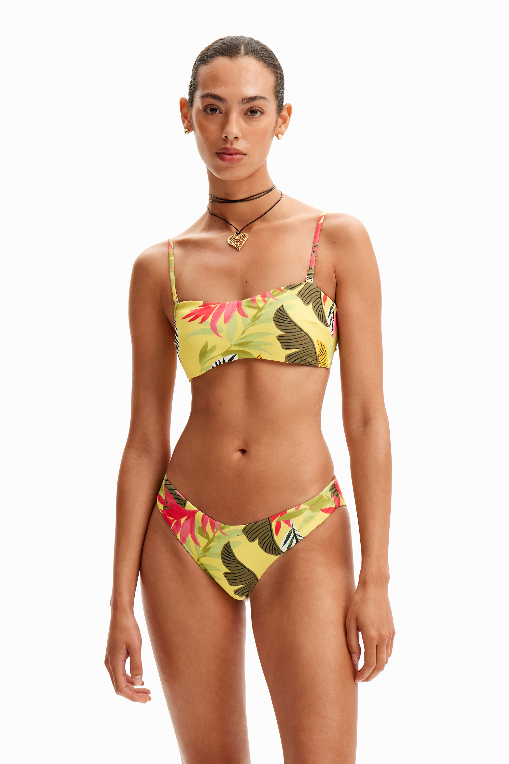 Shop Desigual Tropical Bikini Bottoms In Yellow
