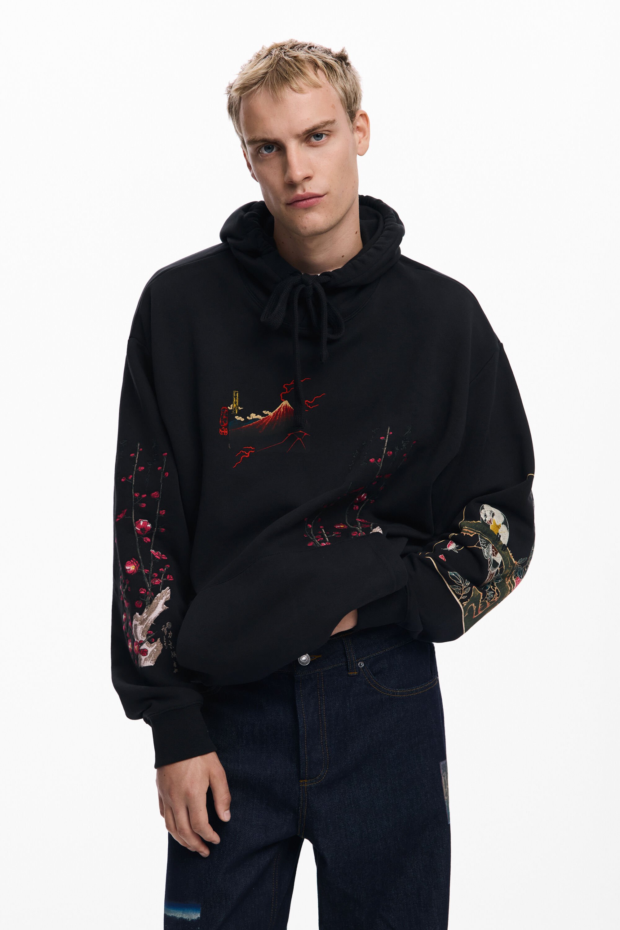 Desigual Sweatshirt met capuchon en landschap - BLACK