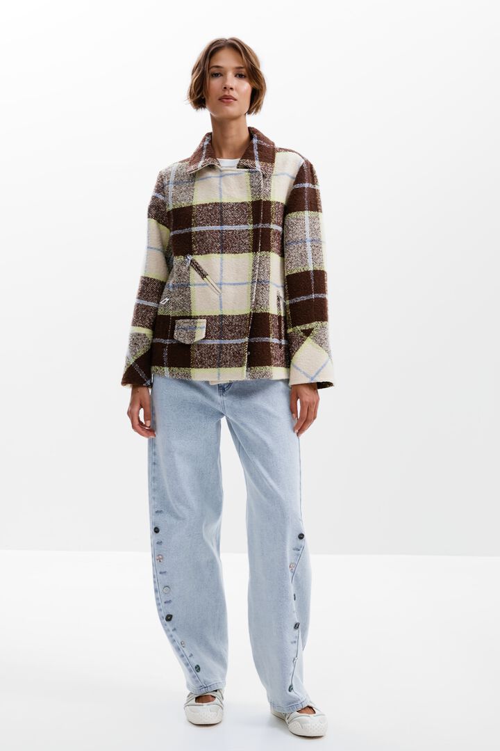 Manteau court croisé à carreaux | Desigual