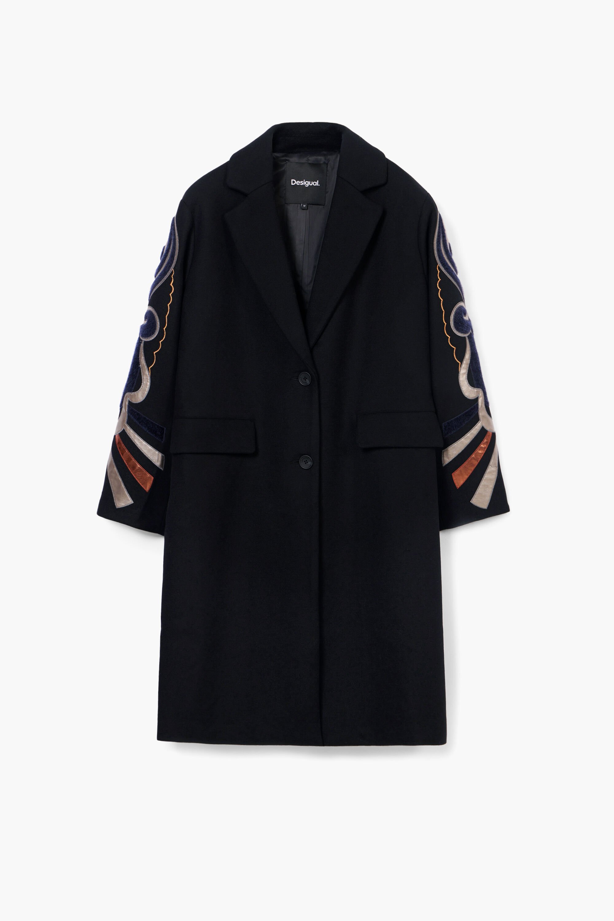 Coat with printed sleeves