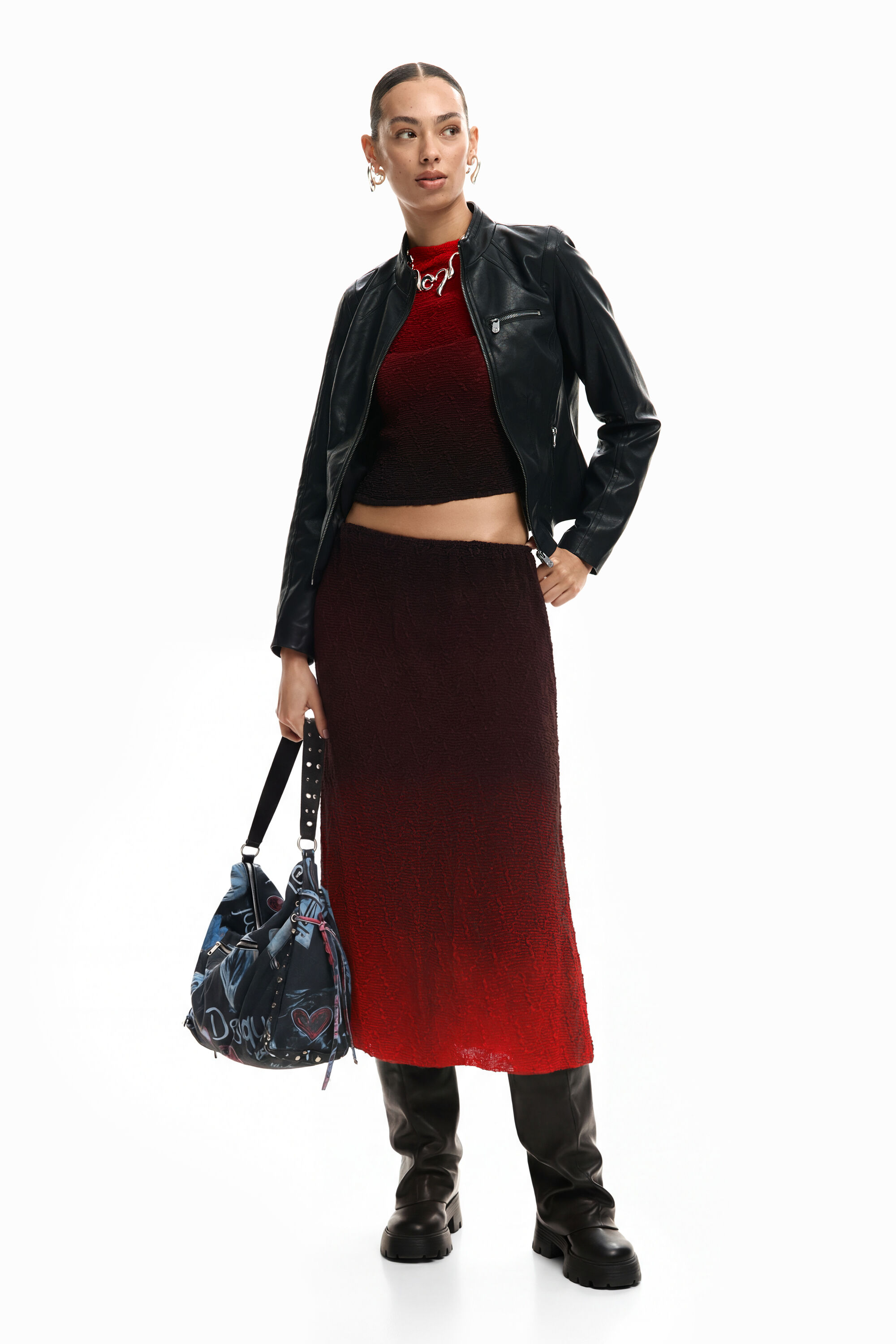 Desigual, Midirock degradé, Damen, Polyester, Rot, L