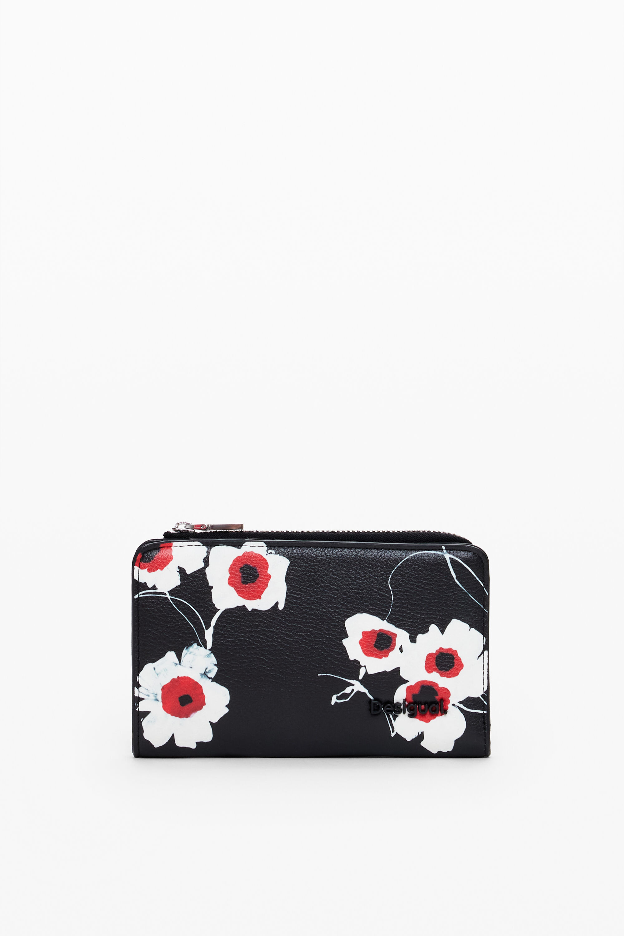 Desigual Medium Floral Faux Leather Wallet In Black