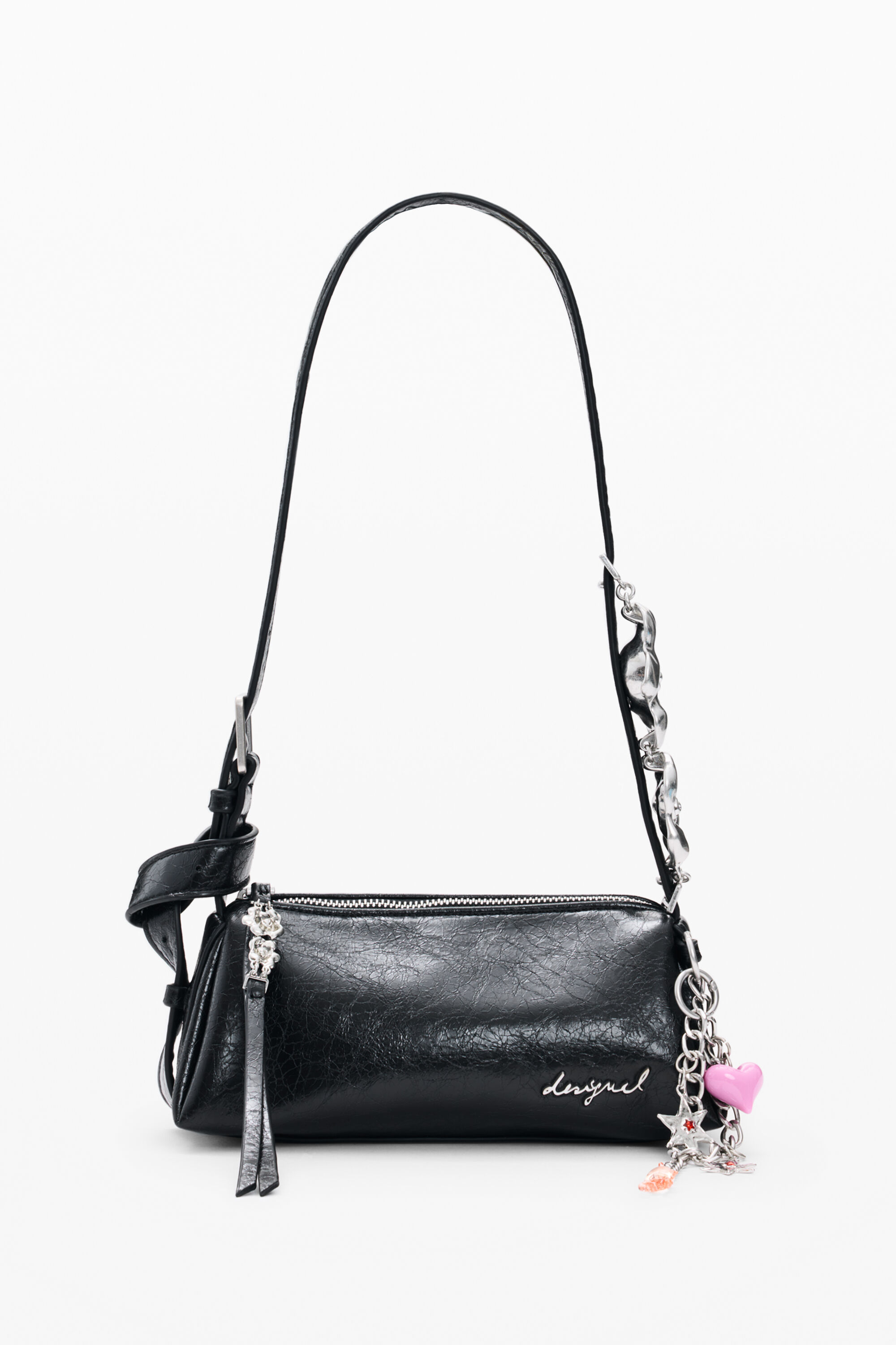 Desigual, Mała torebka z zawieszkami, Kobieta, Poliuretan, Czarny, U