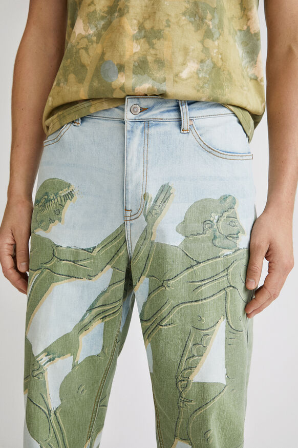 Greek print straight jeans | Desigual